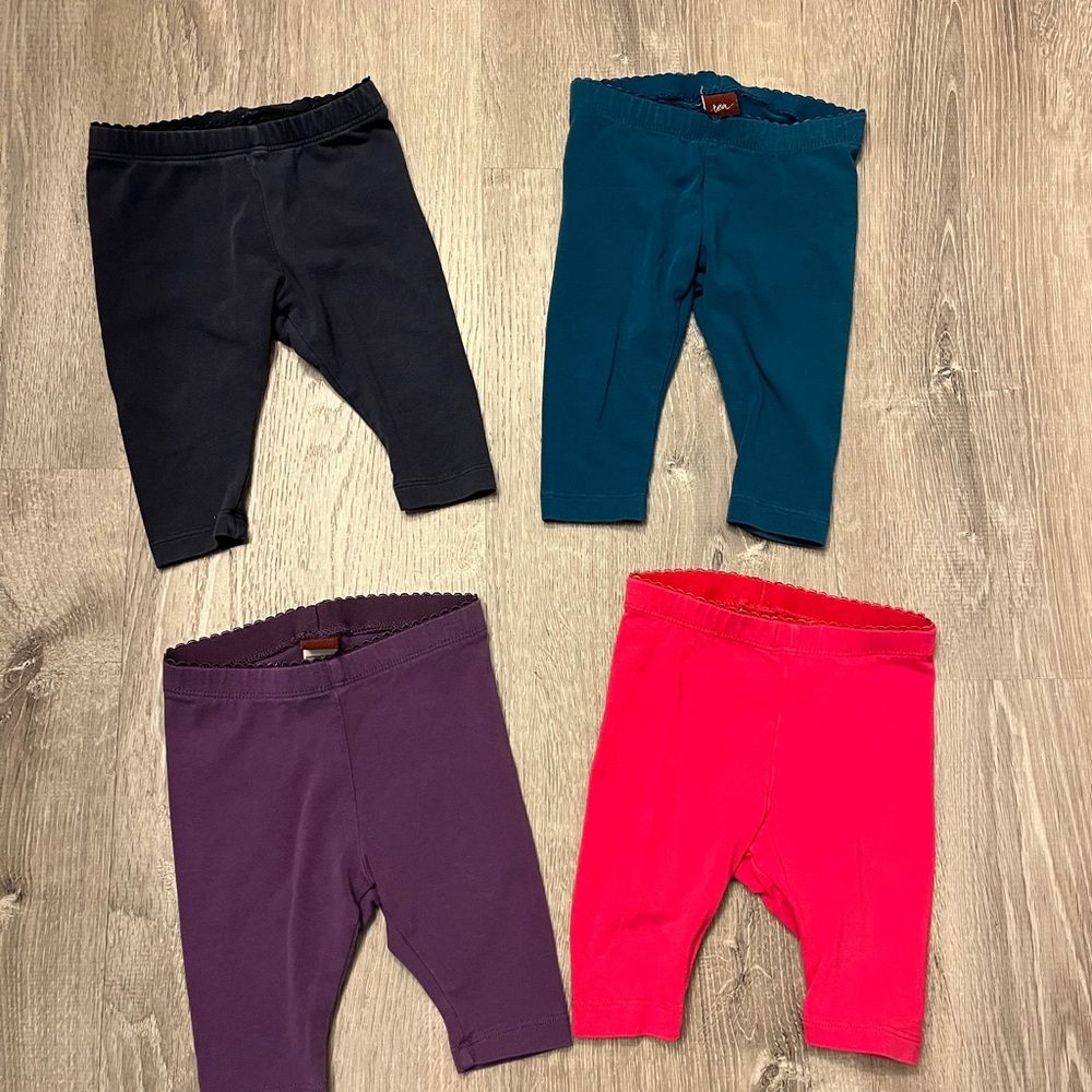 Girl's Lot of 4 Tea Collection Capri Leggings- 6-12 Months- Pre-owned